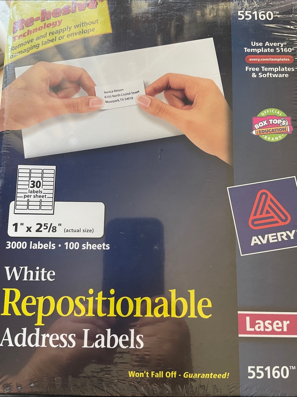 Avery 55160 White Repositionable Address Labels 1" x 2 5/8" 3000 Labels NEW